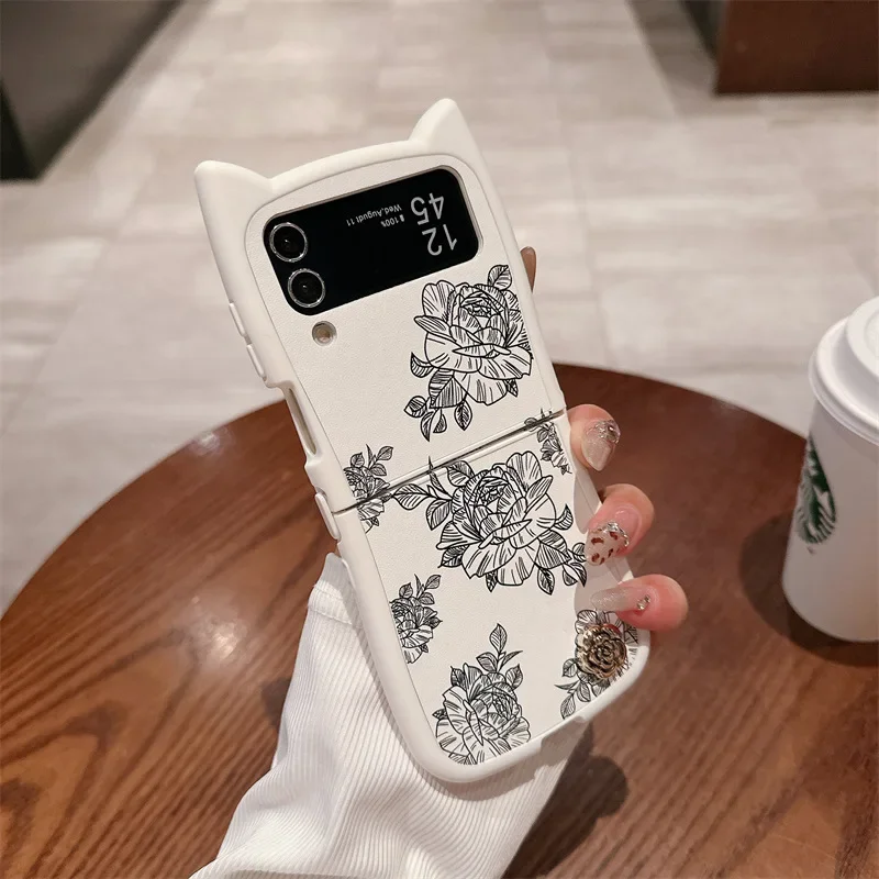 Casing ponsel sketsa bunga untuk Samsung Galaxy Z Flip 6 5 4 3 penutup belakang pelindung untuk ZFlip4 ZFlip5 ZFlip6 casing