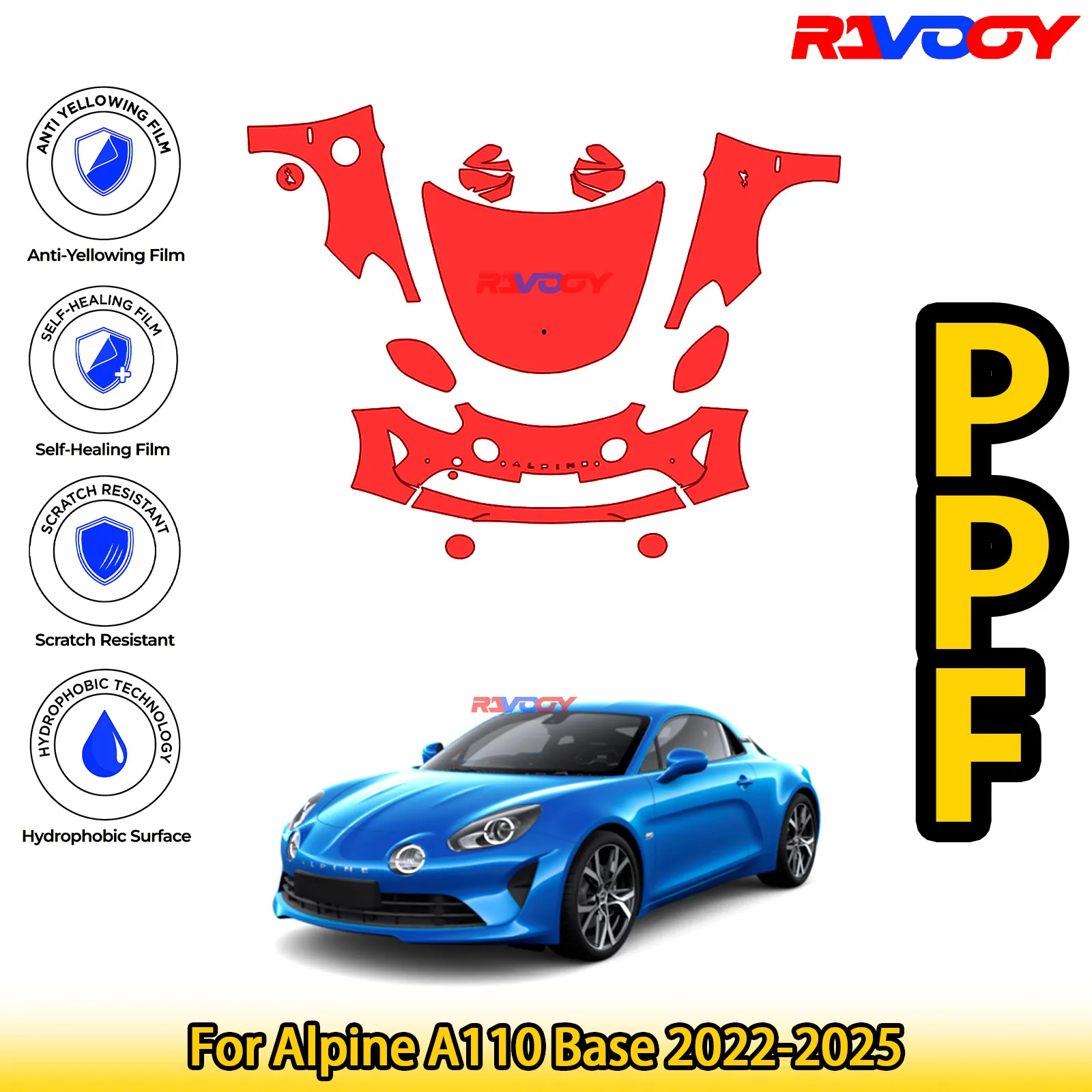 

For Alpine A110 Base 2022-2025 Glossy Matte Black Precut front PPF Kit Paint Protection Film