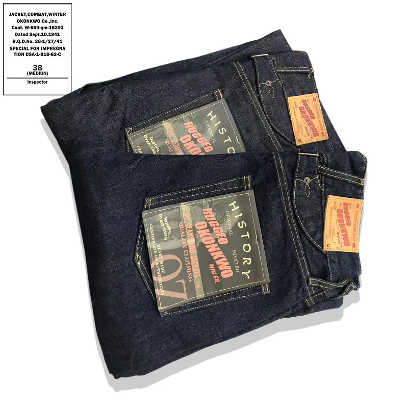 

Retro Japanese Style Thick Straight Leg Original Color Red Ear Denim Jeans Men's Casual High Waist Zipper Closure Loose Fit