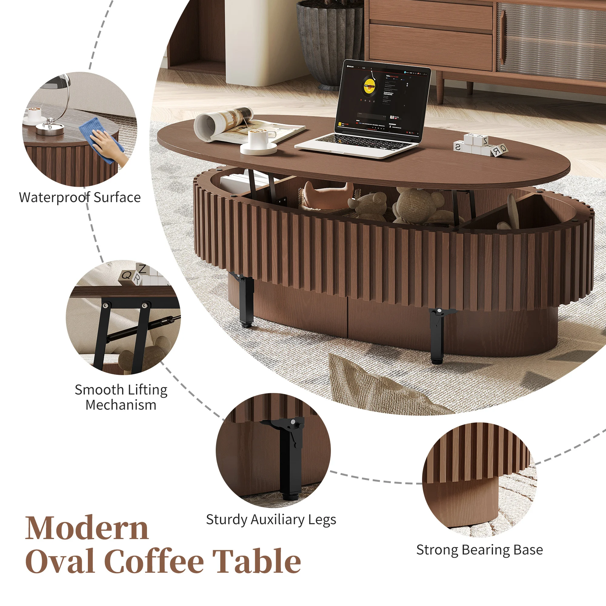 Coffee Tea Lounge - Tavolino da Caffè Ovale in Legno