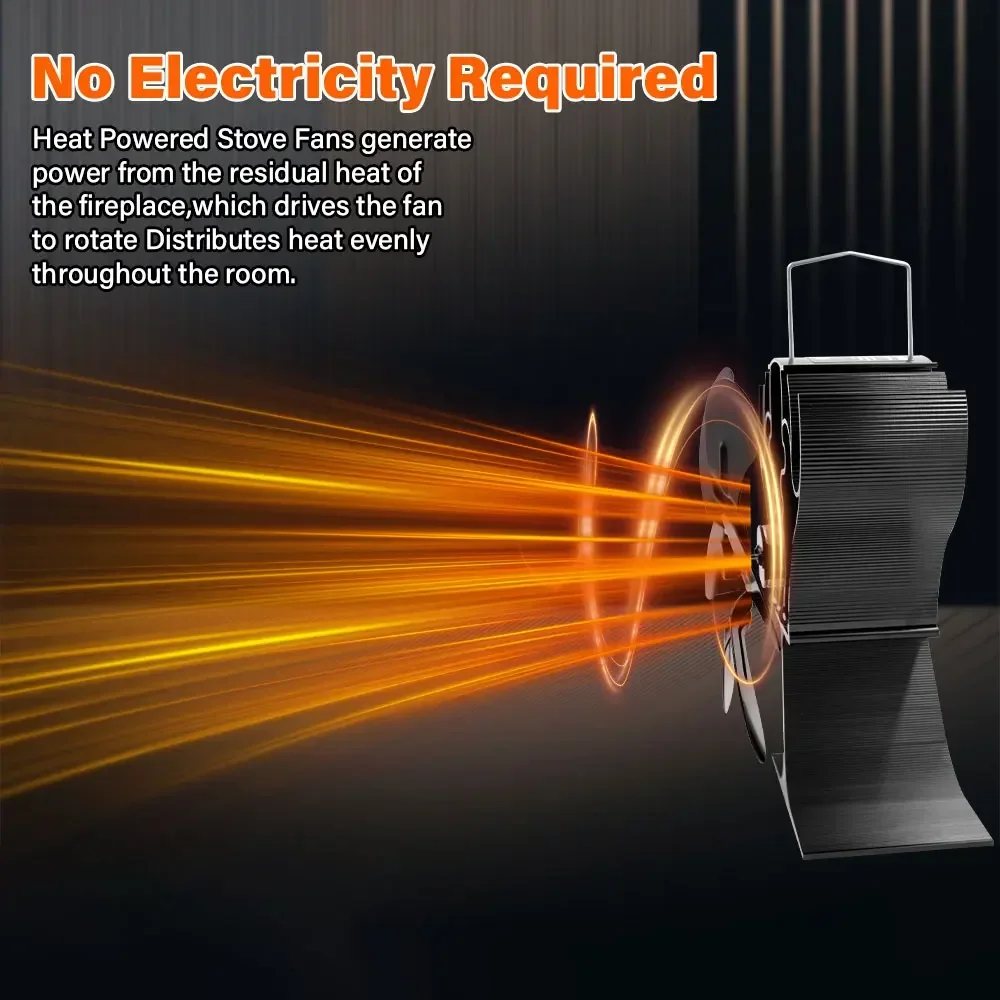 6 Blades Heat Powered Stove Fan for Wood Log Burner Fireplace Quiet Environmental Fan Heater Tool Efficient Heat Distribution