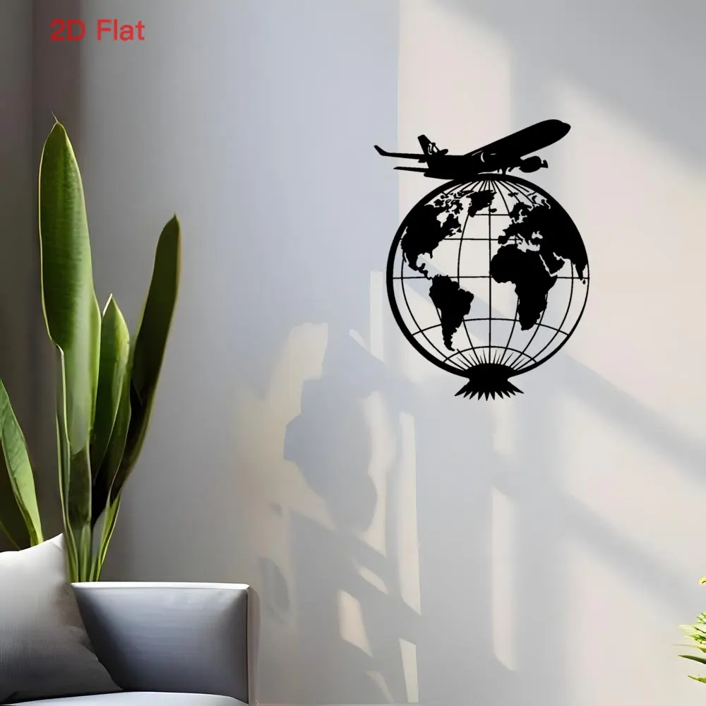 CIFbuy Metal Wall Art World Map Airplane Office Decor Laser Cut Aviation Style Iron Hanging Plaque