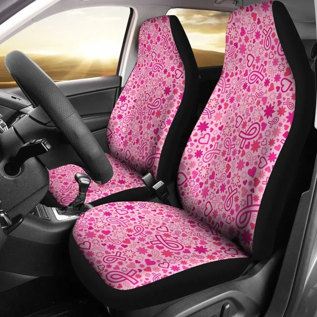 Pattern Print Breast Cancer Awareness Pink Ribbon Seat Cover Car Seat Covers Set 2 Pc, Car Accessories Car Mats