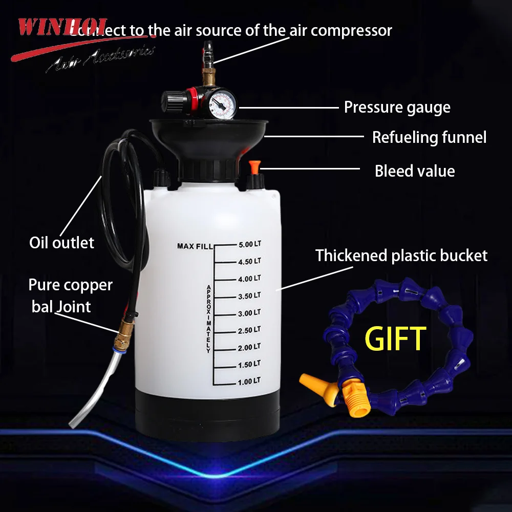 5L Pneumatic Gear Oil Injector Transmission Fluid Injector Car Gearbox Grease Syringe Automotive Offroad Oil Replacement Tool