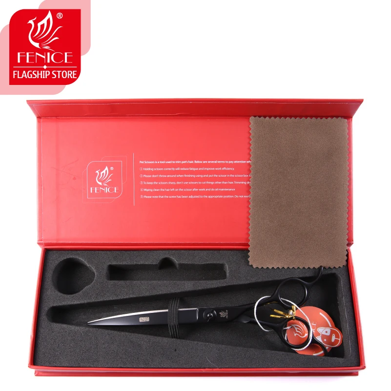 Fenice professional 7 inch curved cutting serration scissors blade with saw pet scissors for dog grooming shears makas tijeras