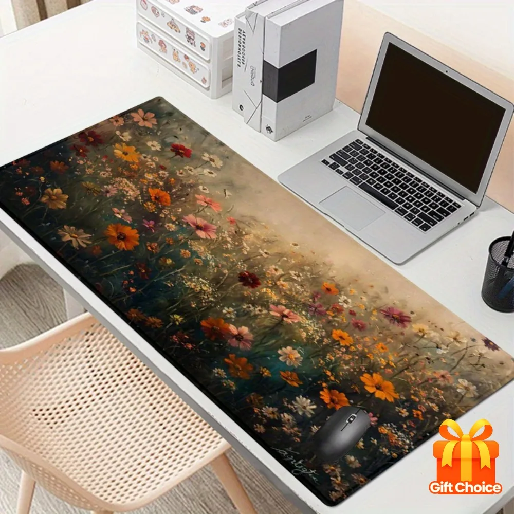 Gaming Mouse Pad XXL Daisy Landscape Desk Mat Rubber Non Slip Stitched Edge for Office Home Study Gaming Setup