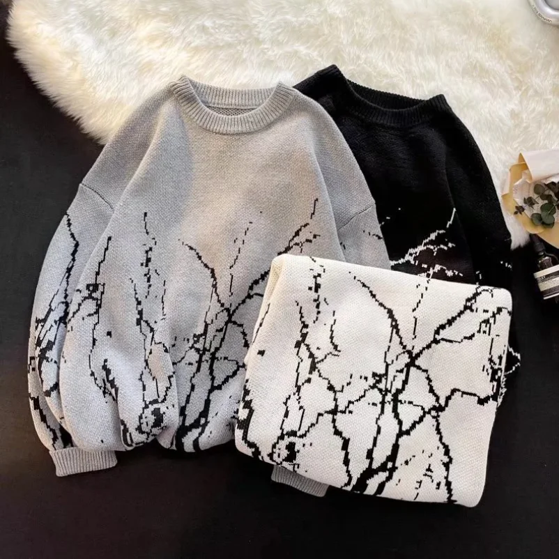 Japanese Sweaters Men Clothes Vintage Harajuku Oversized Tops Fashion Pullover Streetwear Gothic Print Black Sweater w827