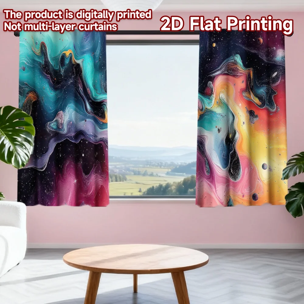 

2D flat printing 2pcs Curtain Cosmic Color Swirl Digital Printed Polyester Drapes Seasonal Party & Holiday Decor Perfect for