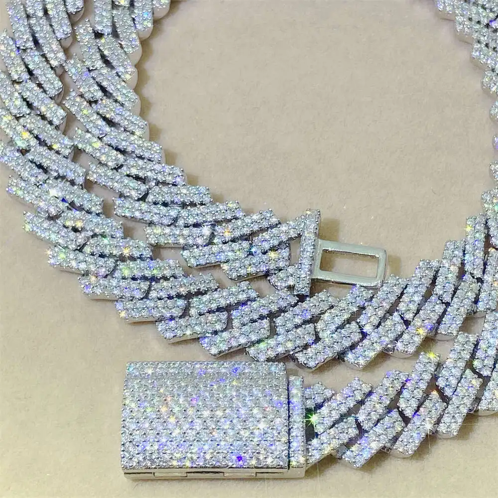 Luxury Thick 10mm 925 Sterling Silver Vvs Moissanite Iced Out Miami Cuban Chains.