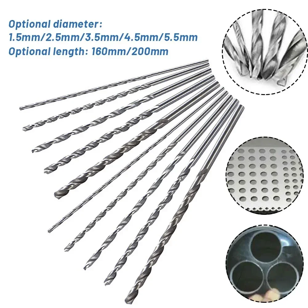 

Extra Long HSS Drill Bit 160-200mm Length 1.5-5.5mm Dia Straight Round Shank Drill Bit 1pc For MetalWood Aluminum Drilling Tool