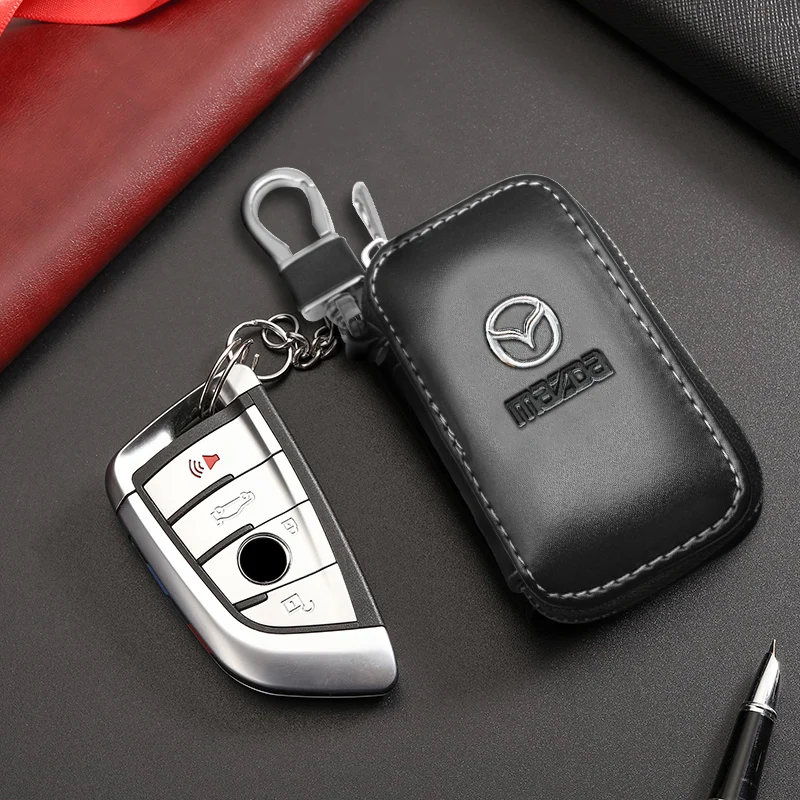 

Business Leather Car Key Case Zipper Keychain Wallets General Keyring Bag Accessories For Mazda CX-9 2007 2019 2020 2021 2022 20