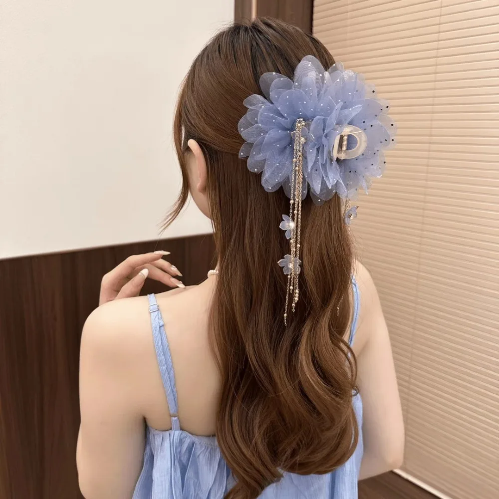 

Fashion Peony Flower Grasping Clip Mesh Flower Hairgrips Sequin Tassel Hair Clip Hair Accessories