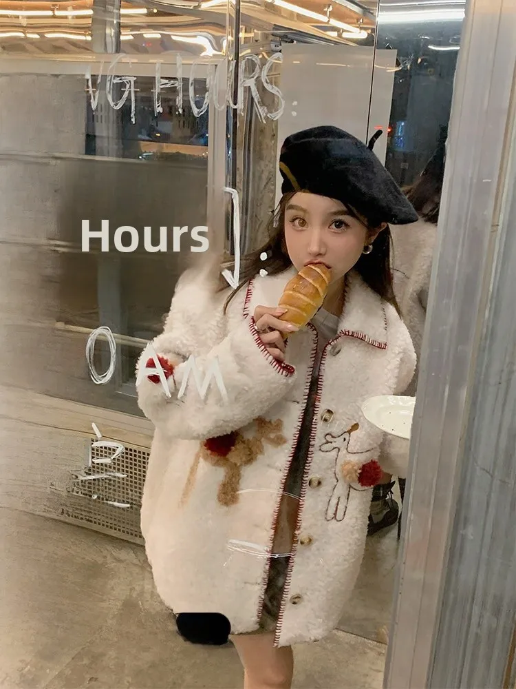 

Dearhua Young Women's Lamb Fur Coat Winter Outerwear Soft Wool Clip Fur Jacket Standard Fit Long Sleeve Commute Style