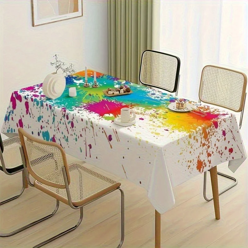 Brightly splashed paint design polyester tablecloth - rectangular shape