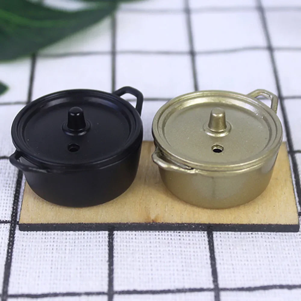 1/12 Dollhouse Miniature Accessories Mini Metal Soup Pot with Lid Simulation Kitchen Utensils Model Doll House Decoration ob11