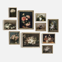 Flower Still Life Oil Painting Canvas Prints Yellow White Roses Green Leaves Vintage Poster Gallery Wall Art Pictures Home Decor