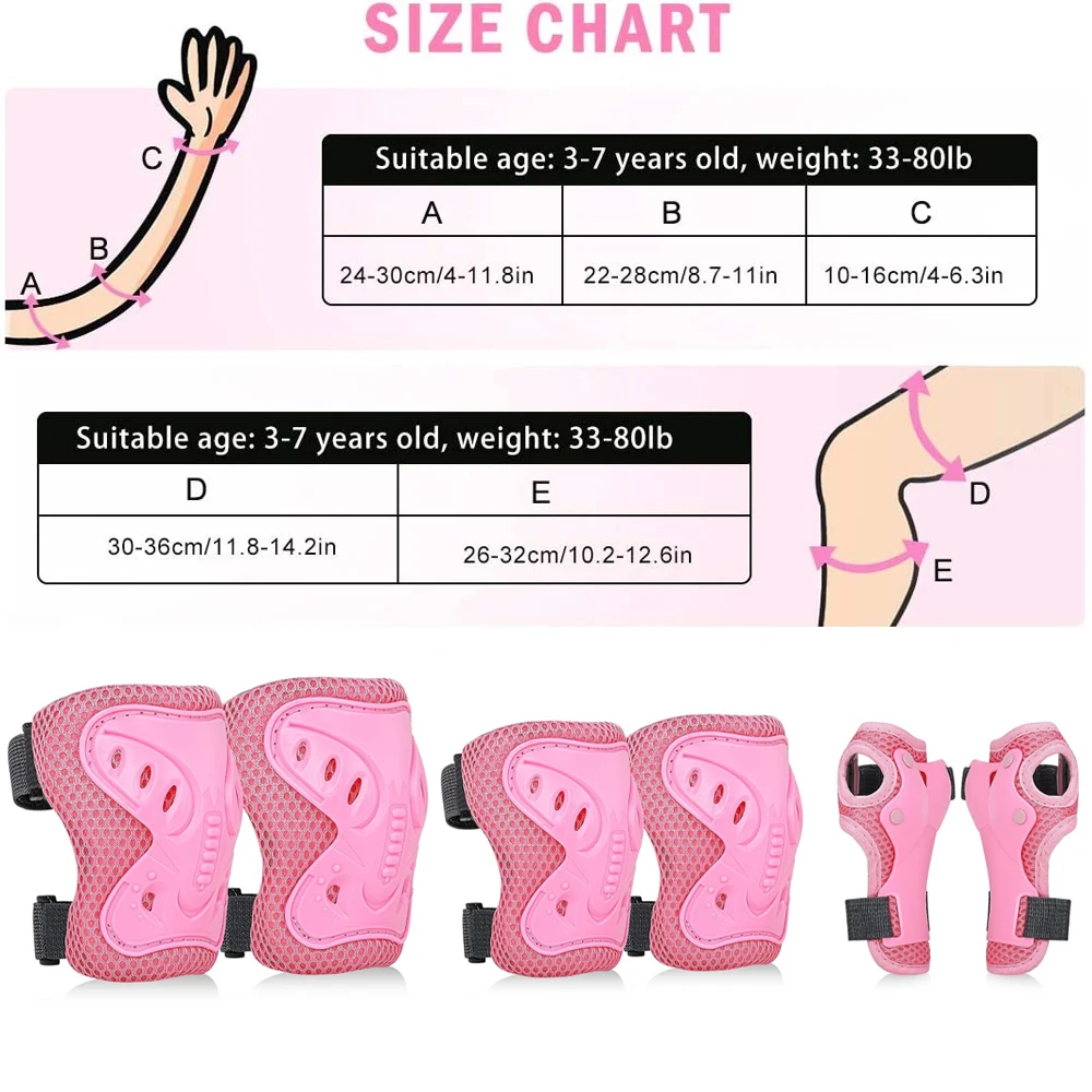 6Pcs Kids 3-10 Years Knee Pad Elbow Pads Guards Protective Gear Set for Roller Skates Cycling BMX Bike Scooter Riding Sports