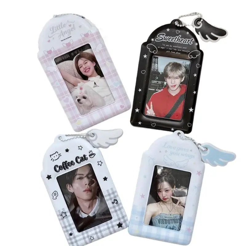 3 Inch Photo Card Case Kpop Idol Photocard Protector Display Card Sleeve Angel Wings Photo Card Holder Pendant Keychain Gift