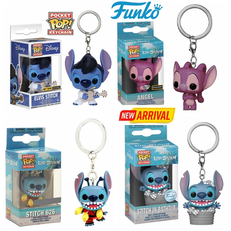 FUNKO POP Disney Angel ELVIS STITCH IN BATHTUB llavero de punto de verano juguete TIKI STITCH LILO figura de vinilo bolsillo Pop llavero Juguetes