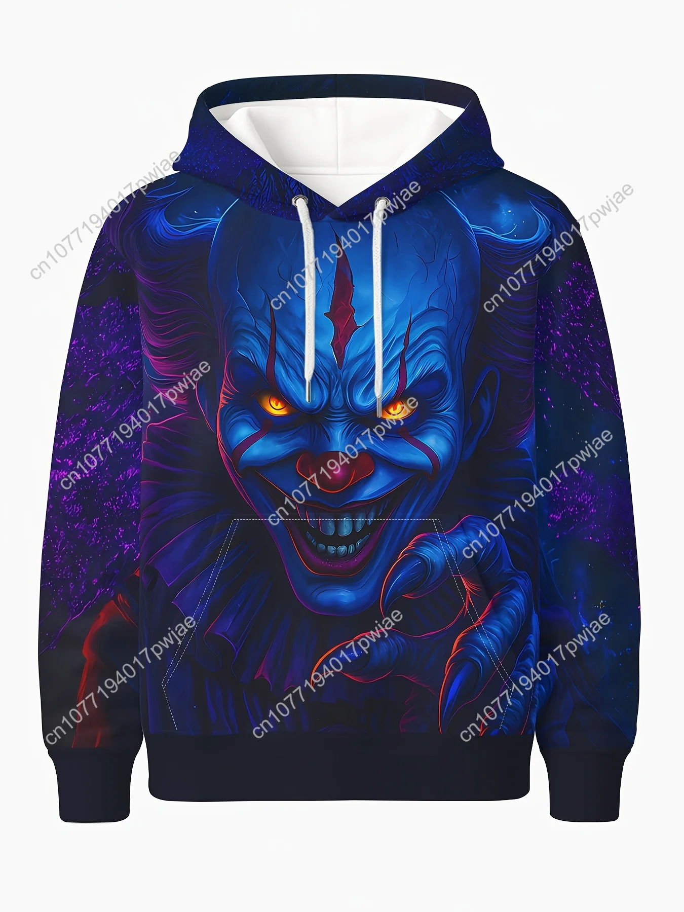 Hoodie Grafis Badut 3D Pria - Cetakan Hidup Menyeramkan, Kain Lembut, Pullover Lengan Panjang Regular Fit untuk Pakaian Kasual & Horor