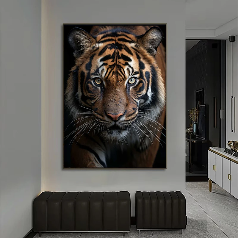 صورة حيوان أسد أسود رائع ، لوحة قماشية ، ملصق ، فن جداري ، نورديك ، غزال ، نمر ، ذئب ، صورة جمالية لديكور غرفة المعيشة