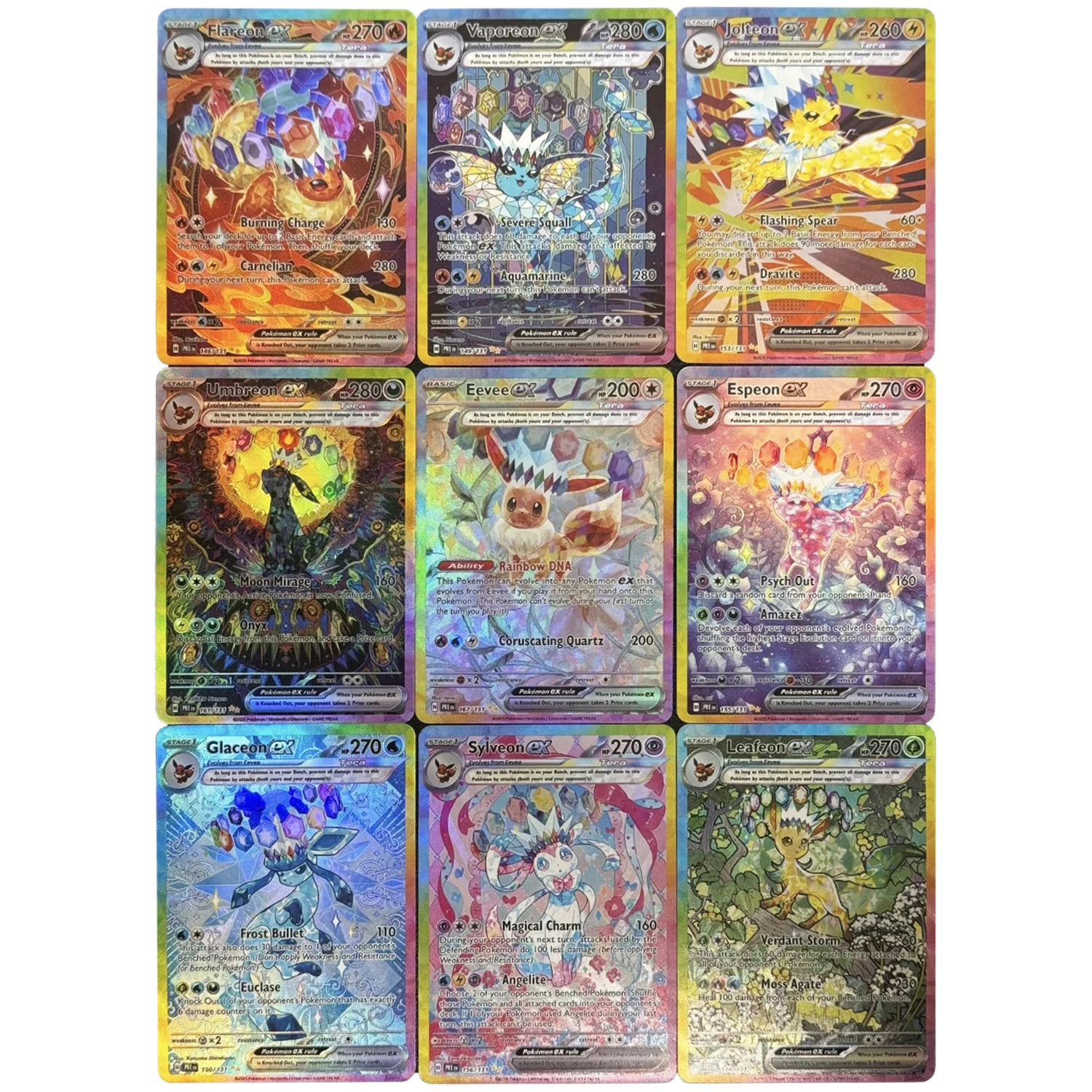 

9 шт./компл. Ptcg английская версия Eeveelution Ex Umbreon Sylveon Leafeon преломление флэш-карта аниме коллекционная карта подарочная игрушка