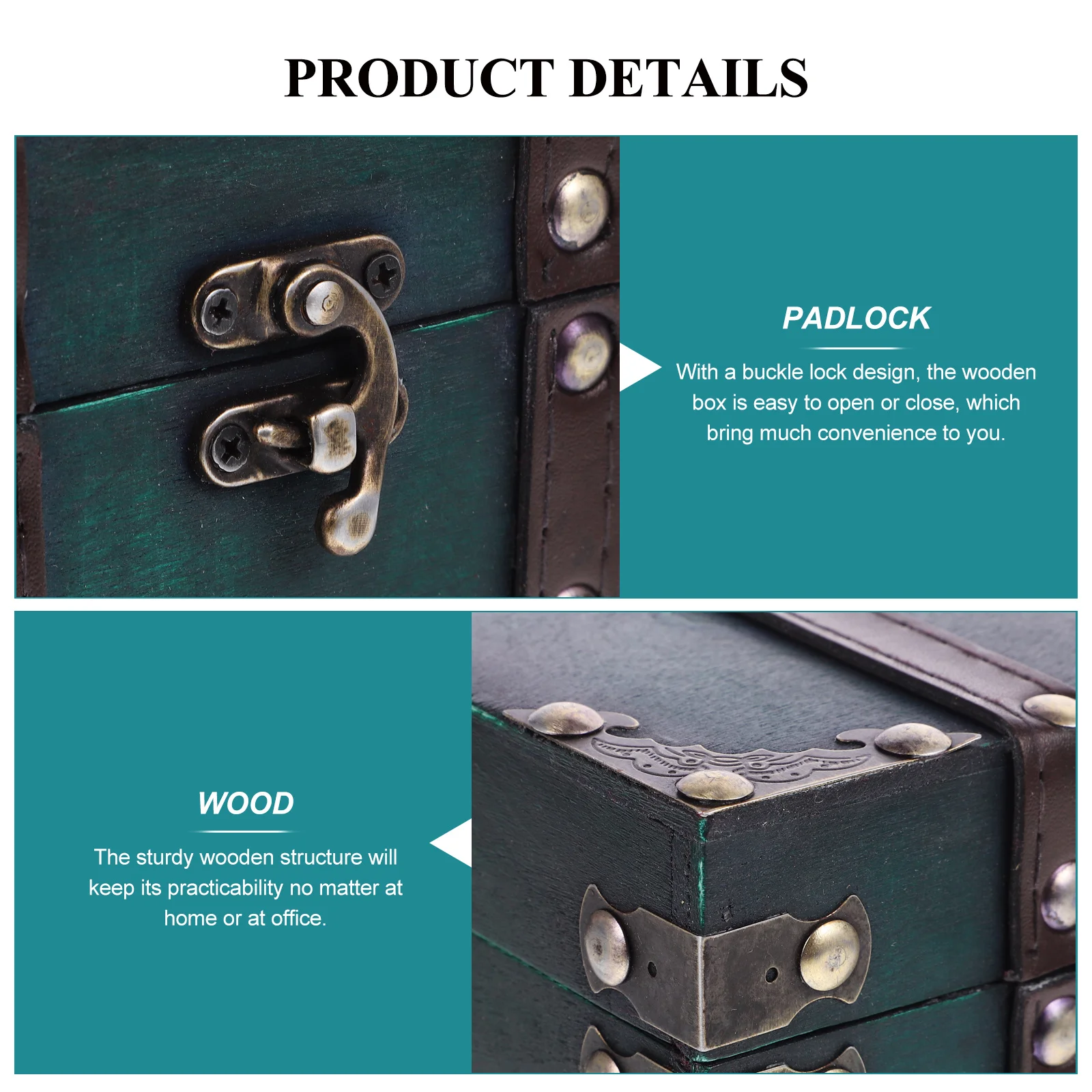 

Vintage Wooden Treasure Box Retro Storage Chest for Jewelry Trinkets Home Office Decor Small Compact Design with Buckle Latch