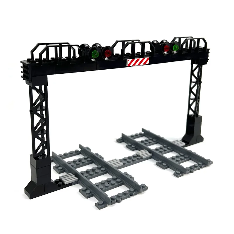 MOC Train Gantry Traffic Signal Assembly Building Blocks Compatible DIY Educational Toys Train Station Scene Model Brick Gifts