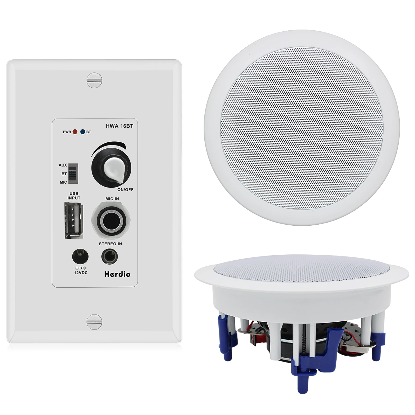 

Herdio 5.25" 300W Home Audio Ceiling Speaker And Wall Mount Controlled Bluetooth Amplifier Receiver System For Indoor Home