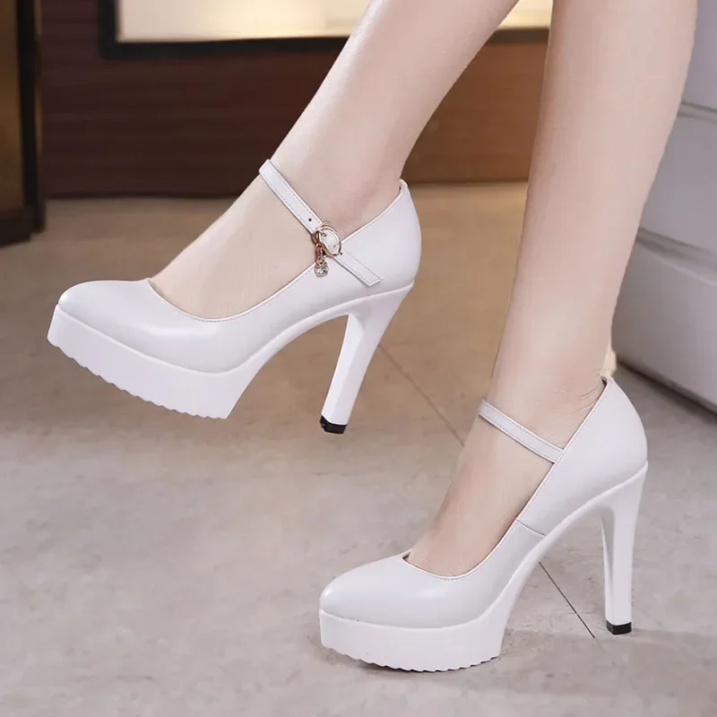 8cm 11cm Small Size 32-43 Breathable Soft Leather Shoes Platform Pumps 2025 Spring Block High Heels Shoes Wedding Dress Office