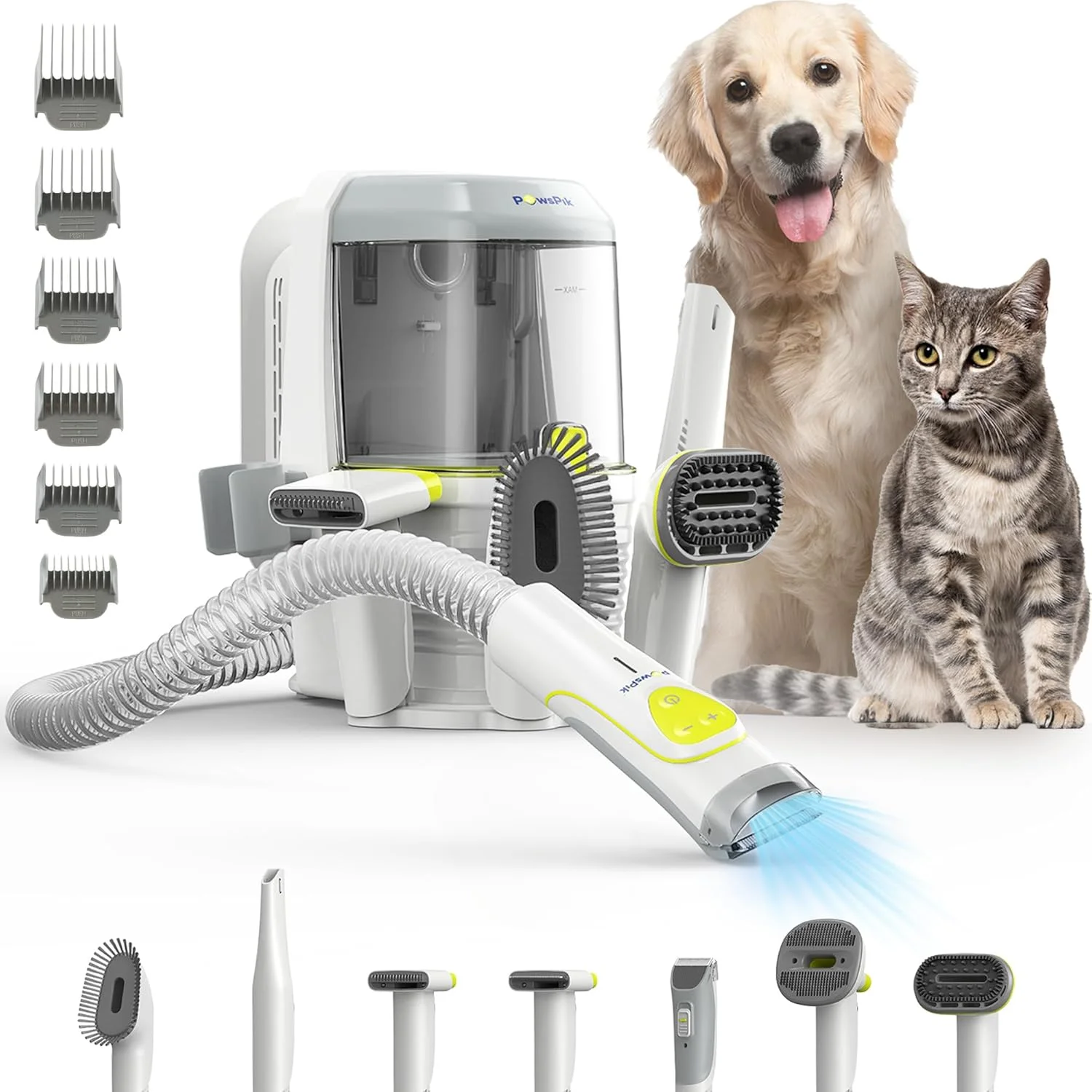 

Professional Pet Grooming Vacuum Kit, Dogs & Cats, Direct Handheld Control, 7 Grooming Tools, 6 Suction Levels