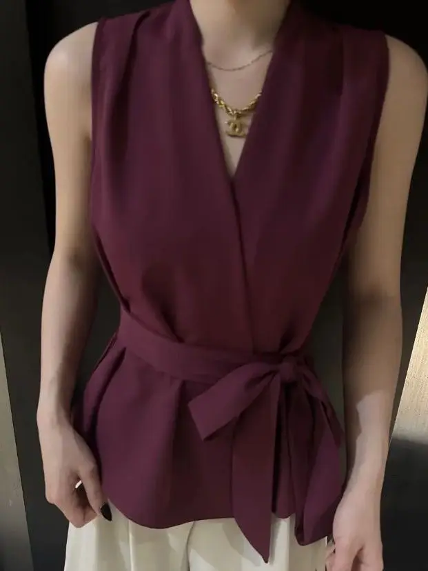 

Dopamine Strap Vest Women's Sleeveless Summer New Unique Fashion Top Outerwear Waist Cinching Slimming Shirt Korean Style