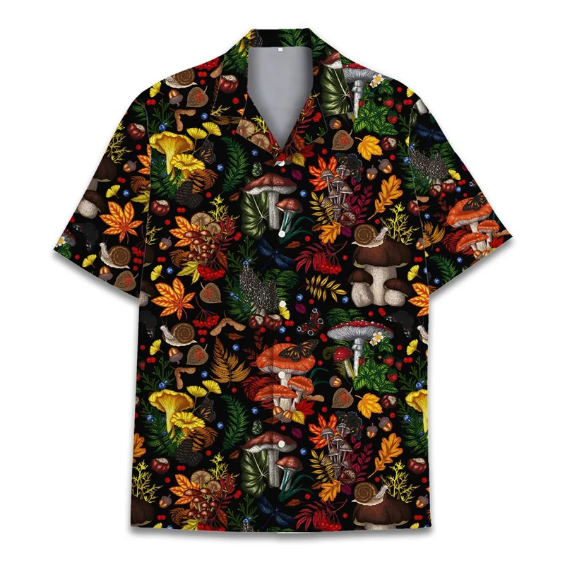 Colorful Mushroom 3d Print Hawaiian Shirt Men Summer Vacation Shirts Button Lapel Short Sleeve Street Beach Aloha Shirt Clothing