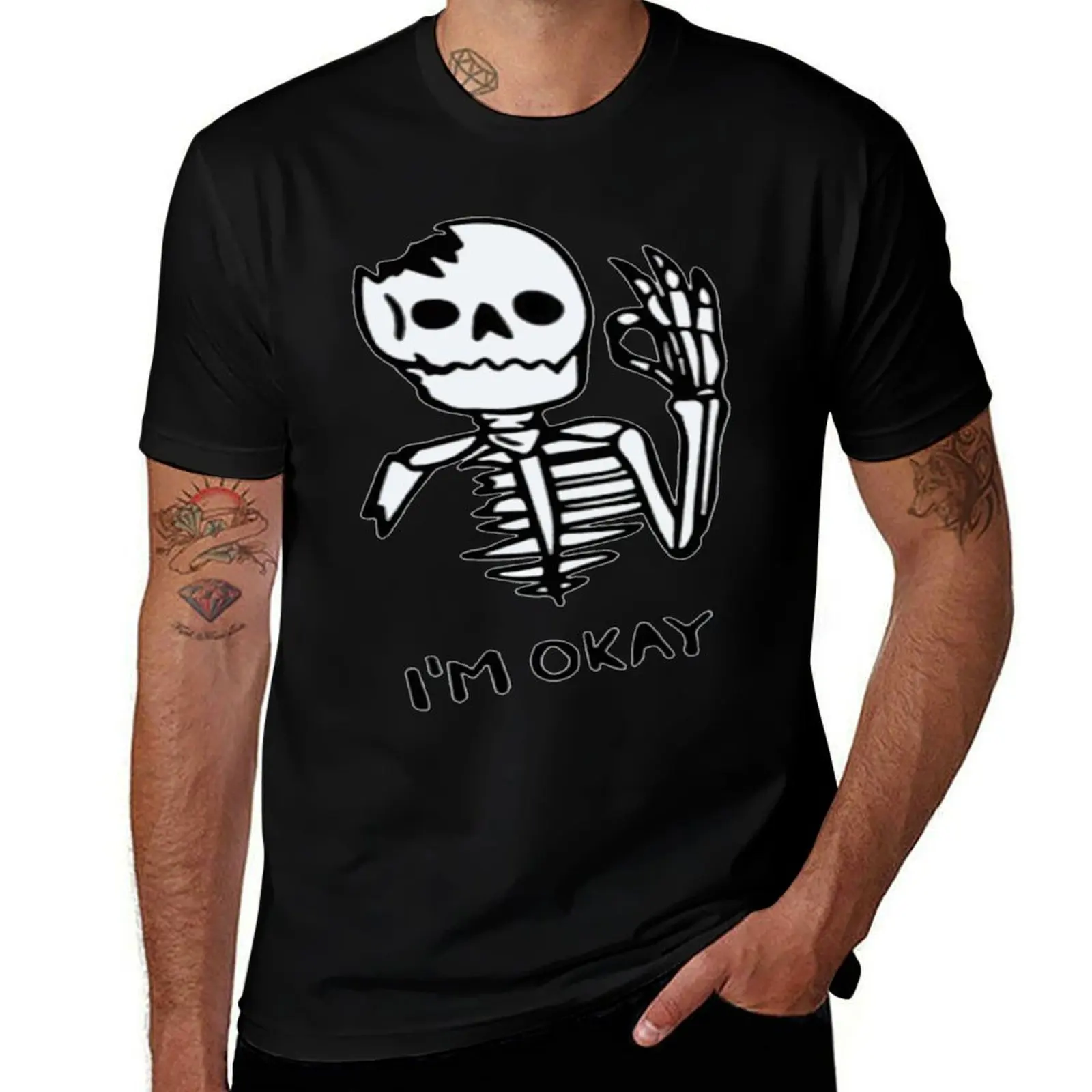 

funny Skeleton ,i'm okay T-Shirt cotton t shirts man 100% t shirts for man slim fit T-Shirt