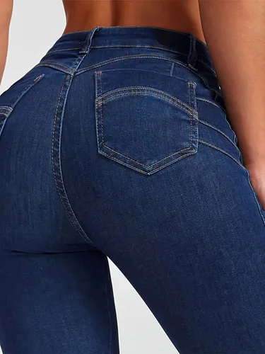 Imagen 2 del producto Pantalones vaqueros de tubo azul ajustados de calle para mujer, pantalones vaqueros con bolsillos y cremallera para mujer, pantalones de calle informales para mujer de otoño 2025