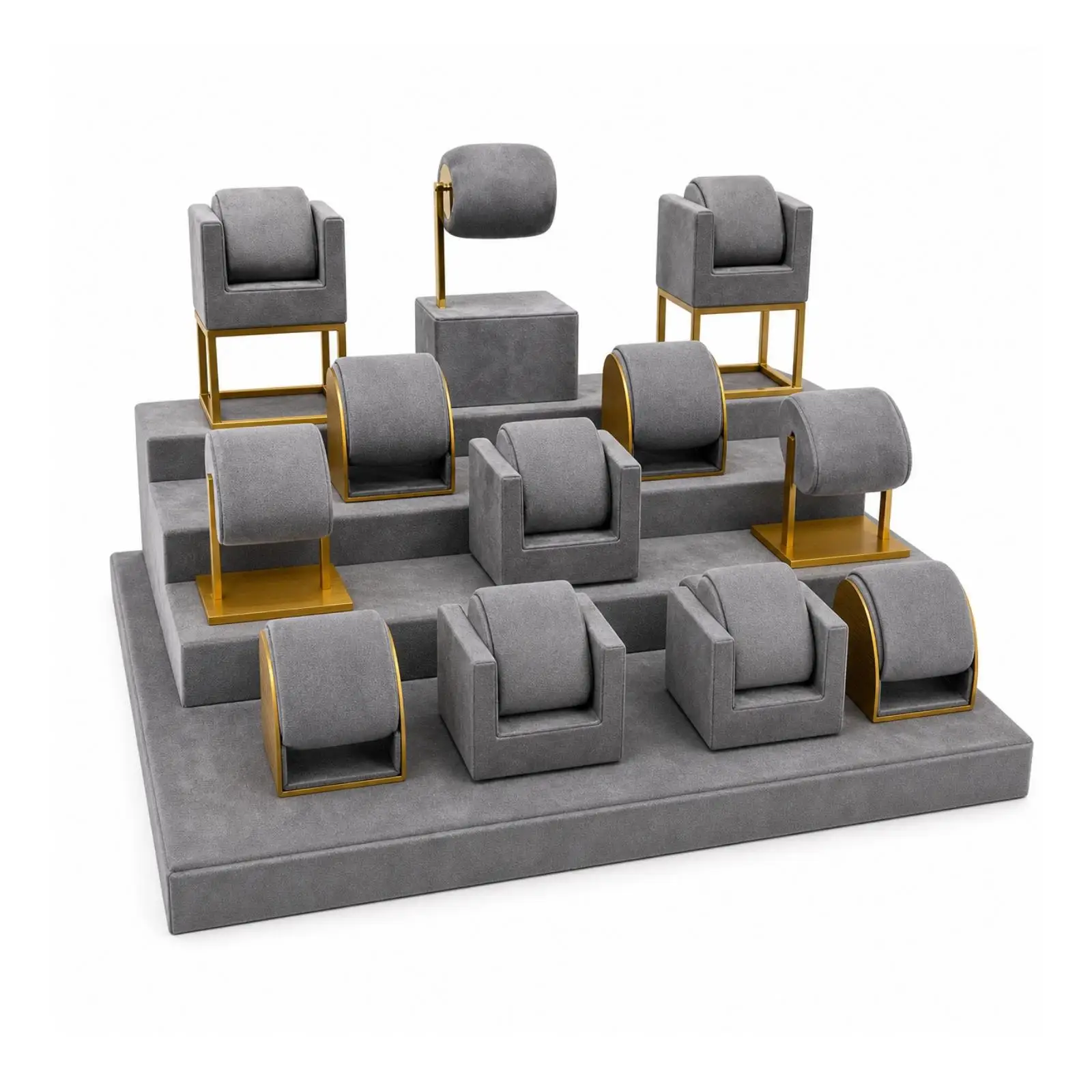 Gray Flocking Jewelry Display Stand Organizer Rack 4 Tier Velvet Holder for Necklace Bracelet Watch Rings Storage for Shop