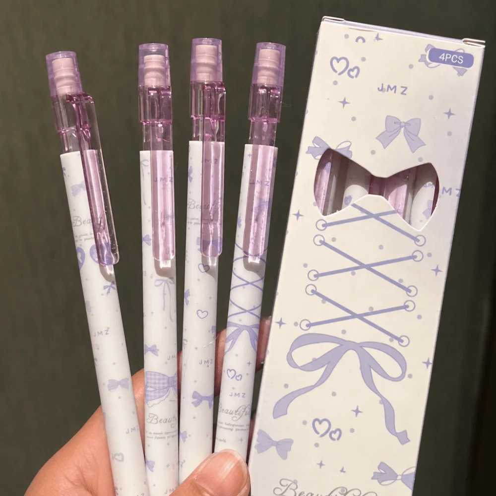 4PCS/Set Bow Series Mechanical Pencil with Eraser Top No-Sharpen Automatic Pencils Break-Resistant Writing Pencils Students