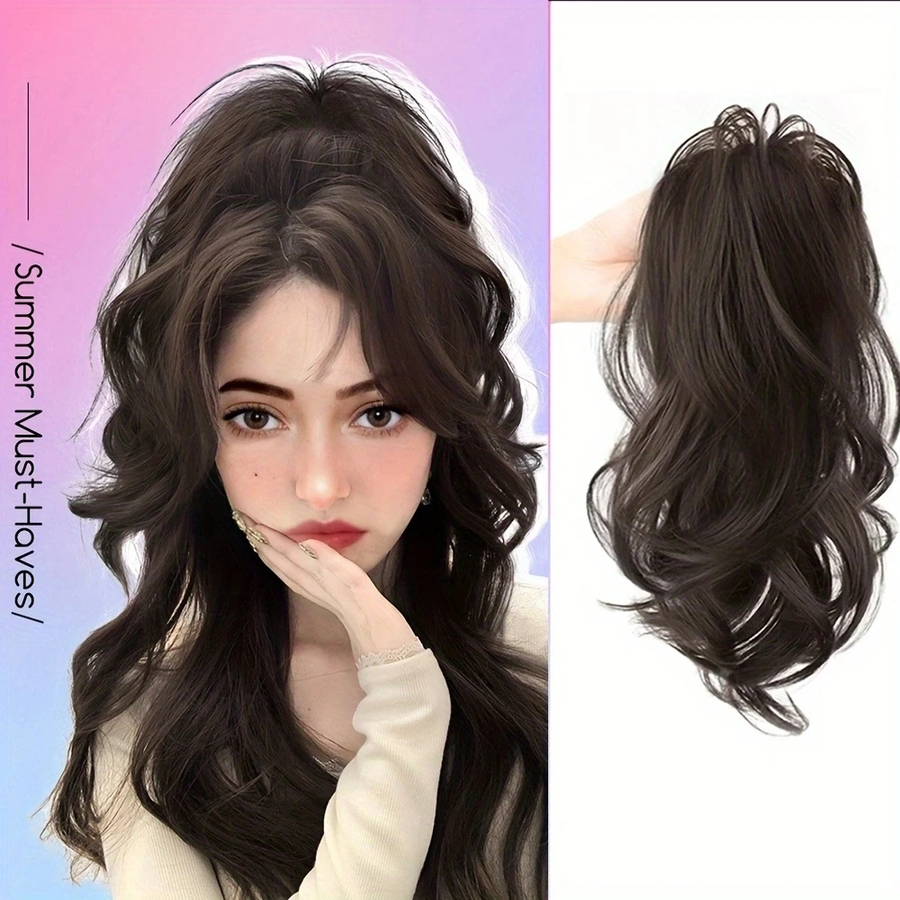 Synthetic Long Curly Hair With Gripping Clip Wig,Princess waterfall curly high ponytail wig Without Falling Feeling