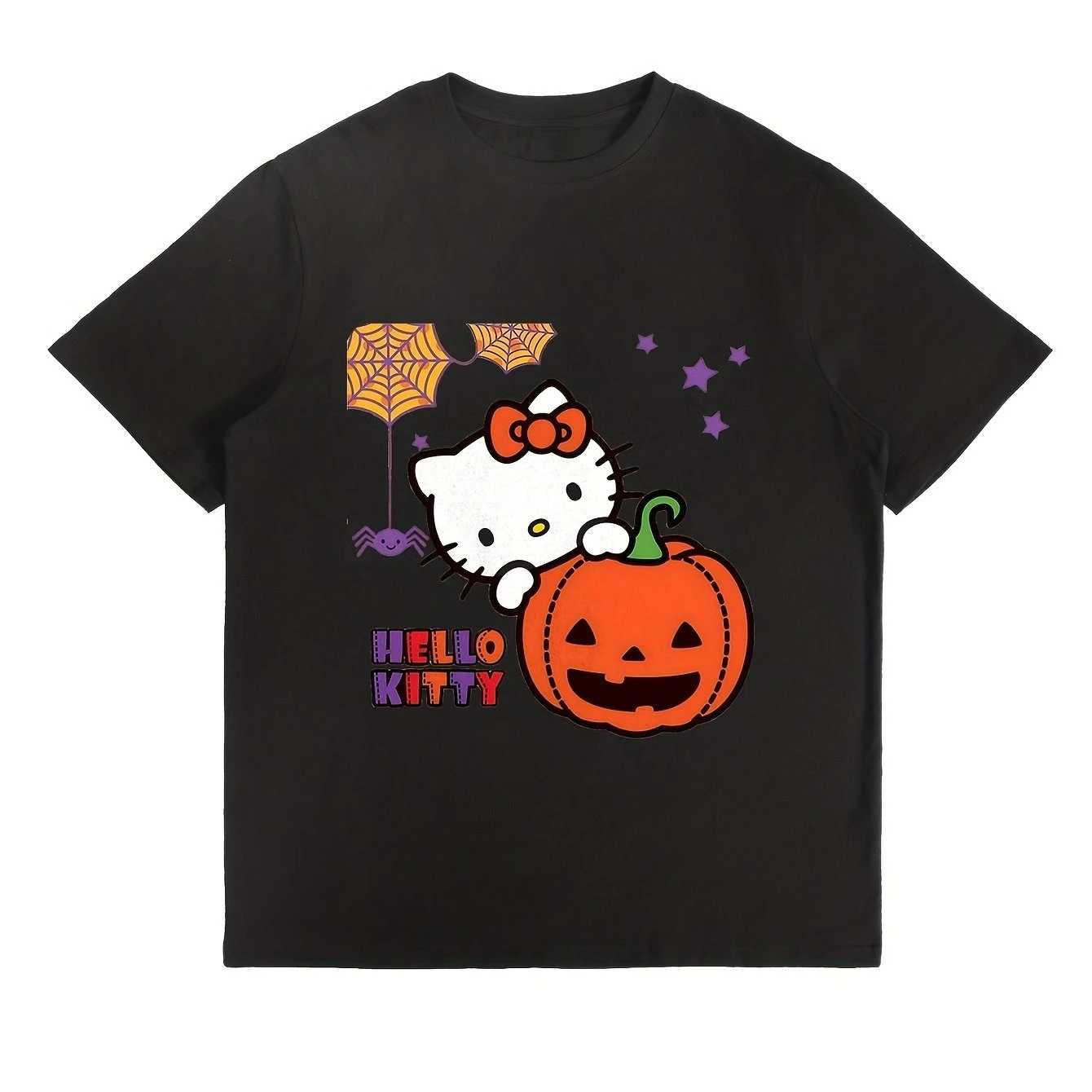 

Хэллоуин, Hello Kitty Графический принт Лето Осень Зима Хлопковые мужские и женские футболки с короткими рукавами Роскошные уличные футболки