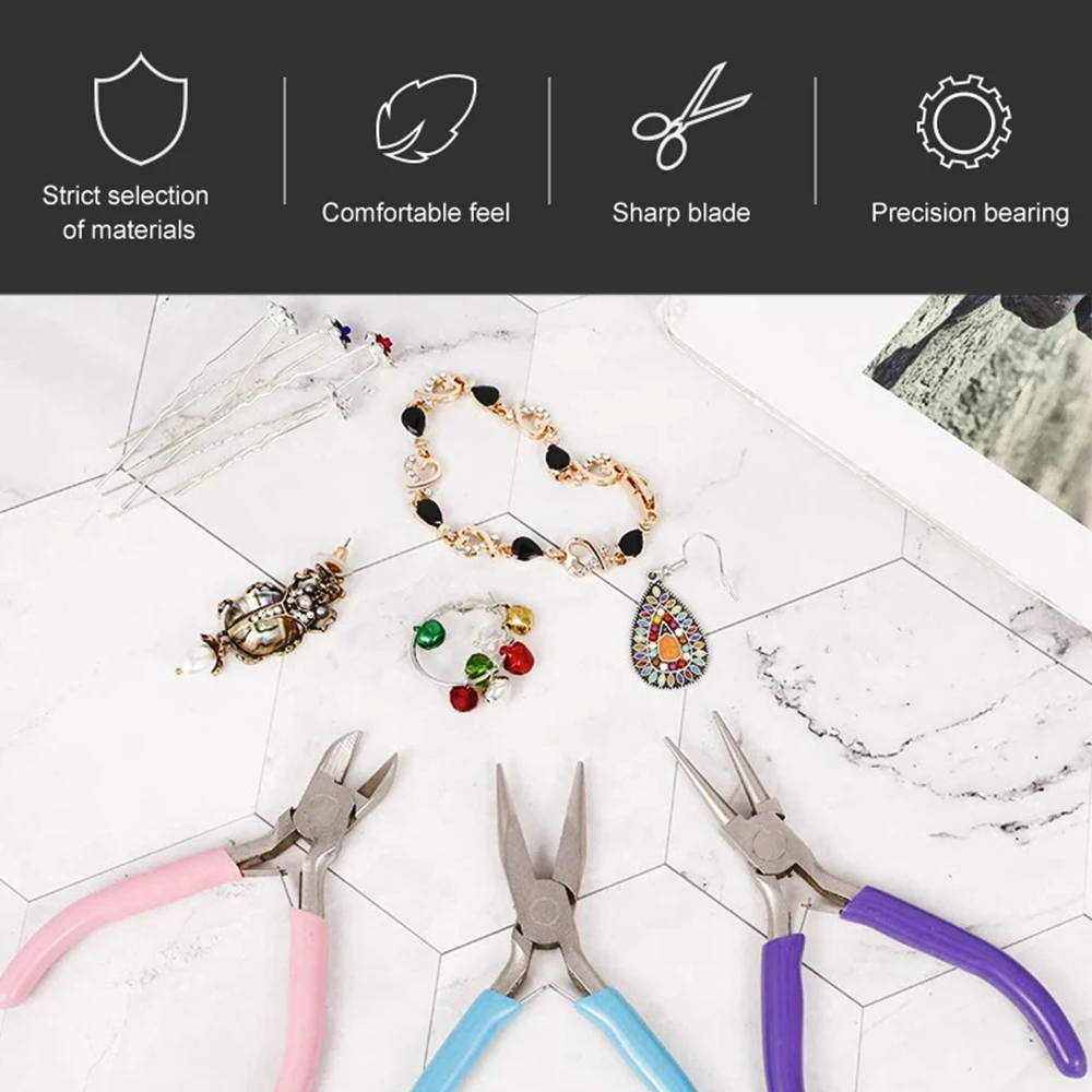 Mini Handmade Pliers Three-color Jewelry Pliers Set DIY Needle Nose Pliers Round Nose Pliers Jewelry Making Repair Tool