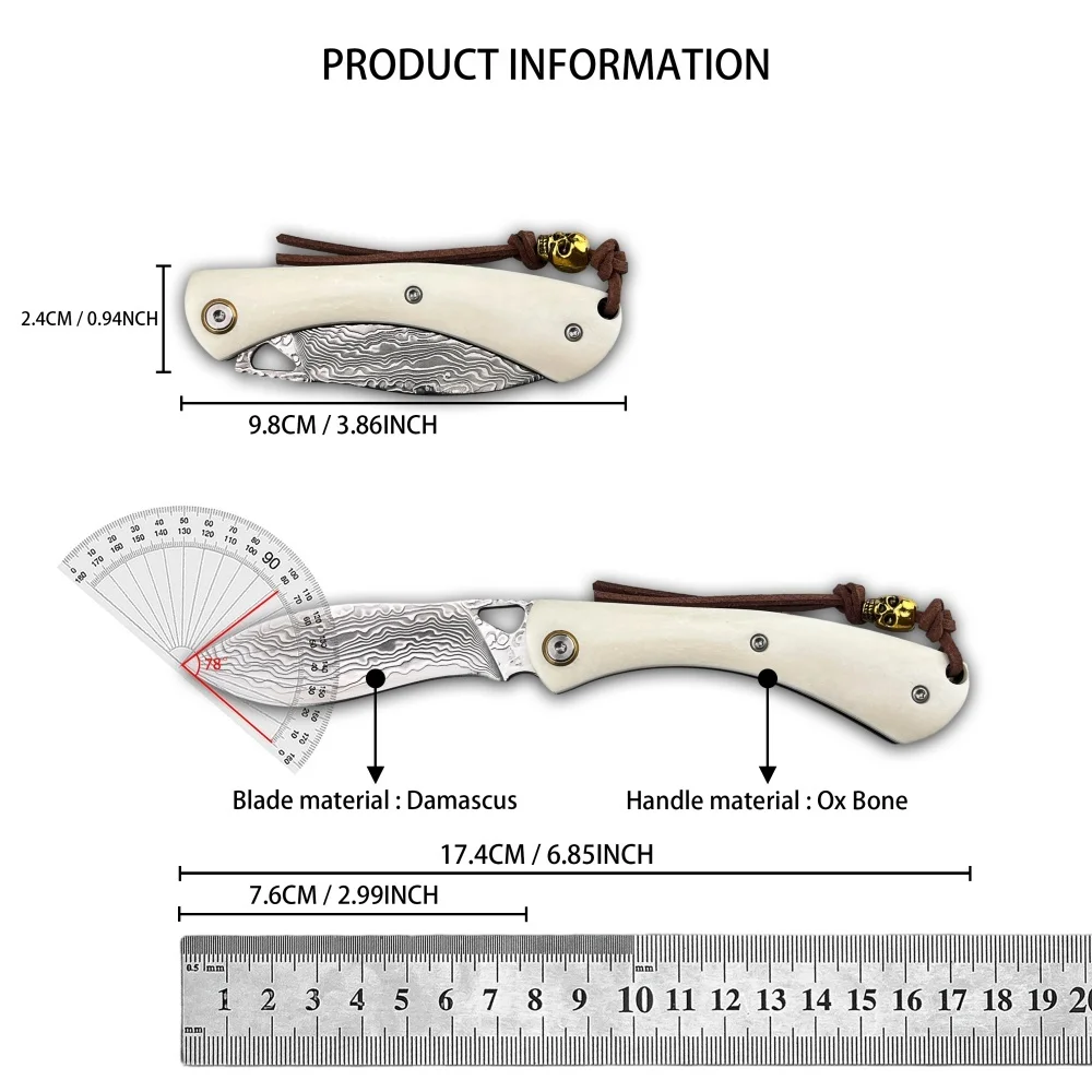 Hochhärte-Outdoor-Messer mit Damastklinge, EDC Camping- und Angelmesser, Leichtes Klappmesser für Dschungelklettern und Backpacking, Geschenkidee – Detail 2