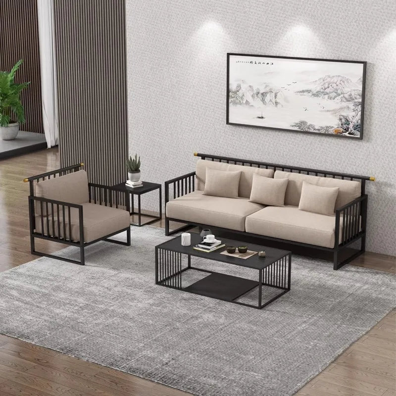 

New Chinese style reception fabric office sofa outdoor carbon steel iron frame hotel metal frame sofa