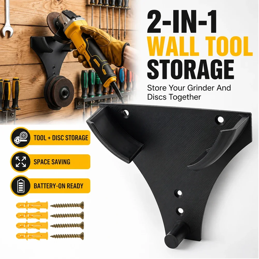 Angle Grinder Wall Mount Holder Tool Organizer With Grinding Disc Storage Wall Mounted Power Tool Holder Garage Workshop Storage
