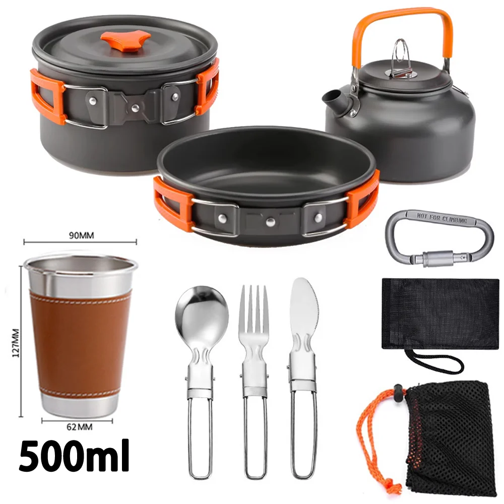 Camping Cookware Kit Foldable Outdoor Cooking Utensils Hard Alumina Save Space Equipment Heat-Resistance For 2-3 People Picnic