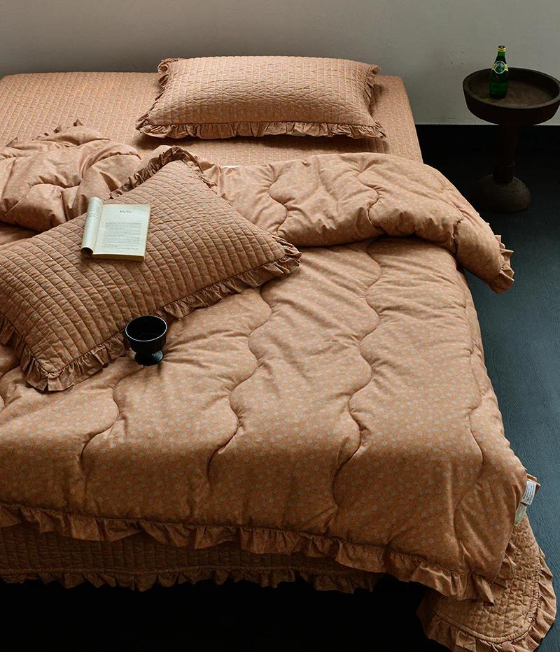 Vintage Style Cotton Linen Quilt Set 3pcs - Soft Printed All Season Comforter, Lightweight Bedspread Cover for Home Decor