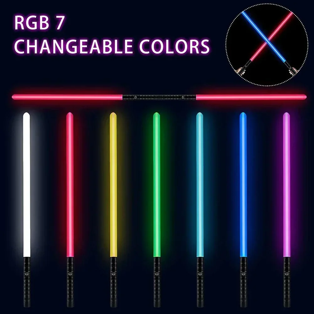Mini miecz świetlny 80 cm RGB 7 kolorów, metalowa rękojeść, miecz laserowy z efektem ciężkiego walki, dźwięk, dwa w jednym, rekwizyt do cosplayu, rekwizyt sceniczny