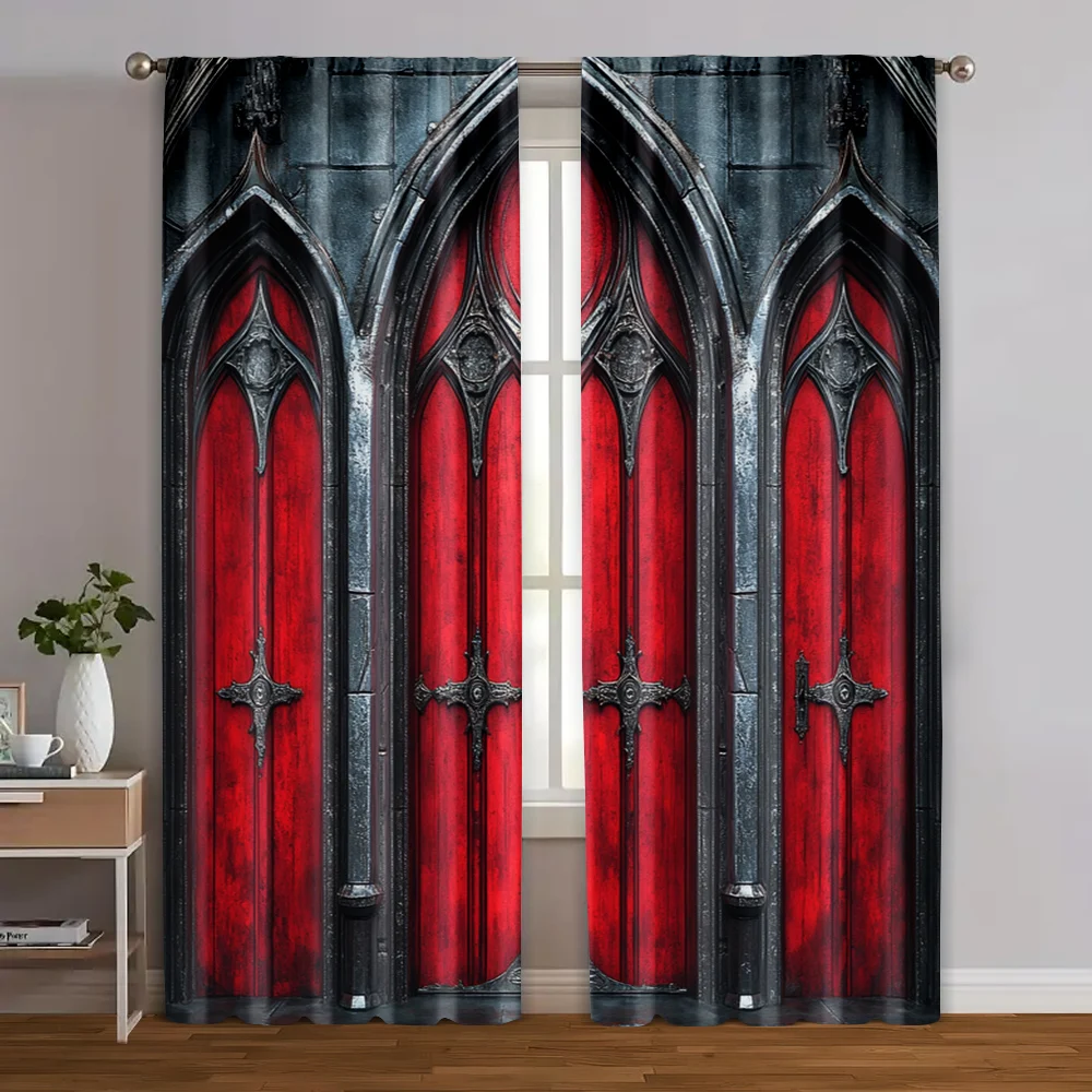 

2pcs, Curtains&Window Treatment 2D print Gothic Castle Versatile 100% Polyester (without rod) Thermal Insulation, and Room