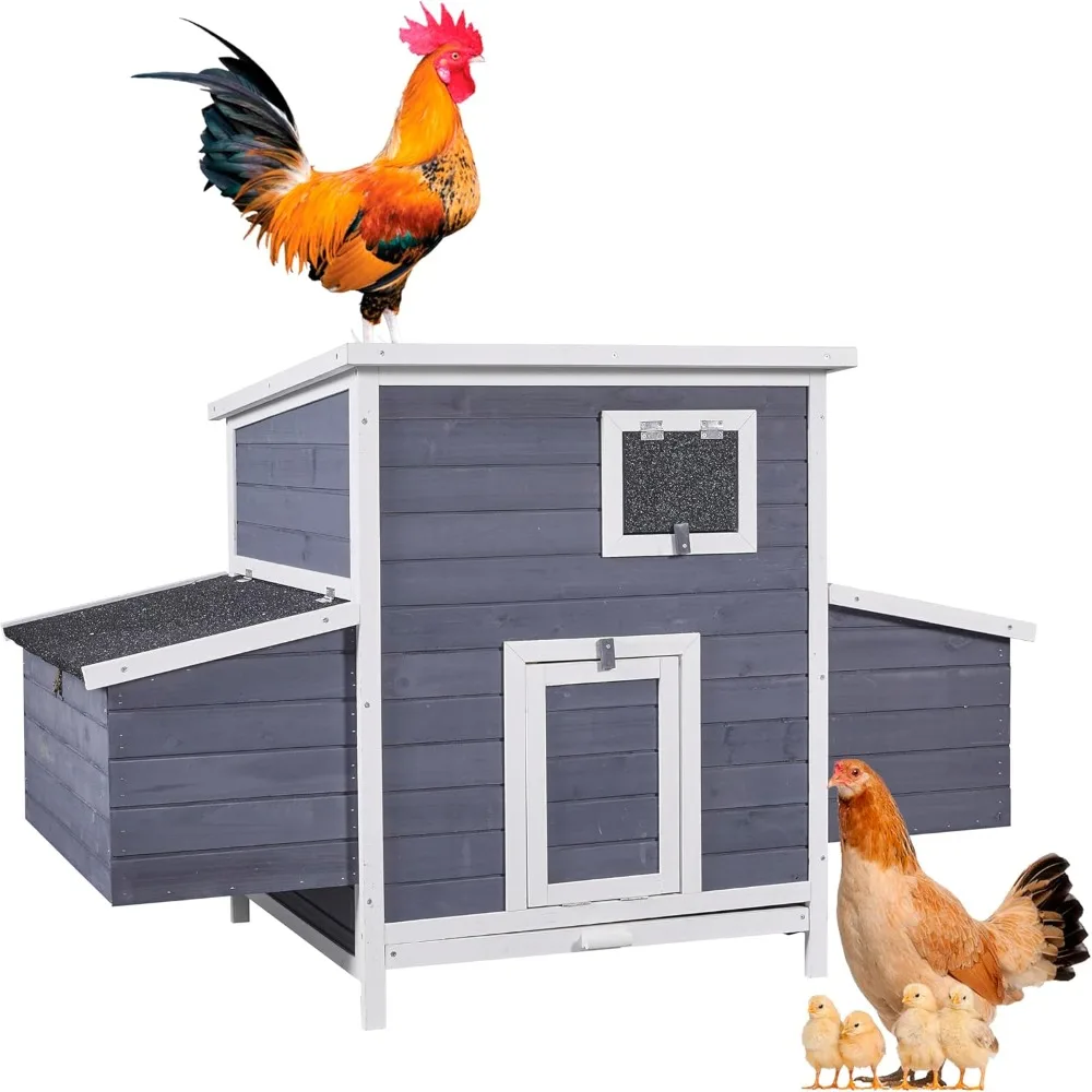 

Large Chicken Coop for 2-6 Chickens, Wooden Hen House with 4 Nesting Boxes, Outdoor Chicken House Poultry Cage Rabbit Cage