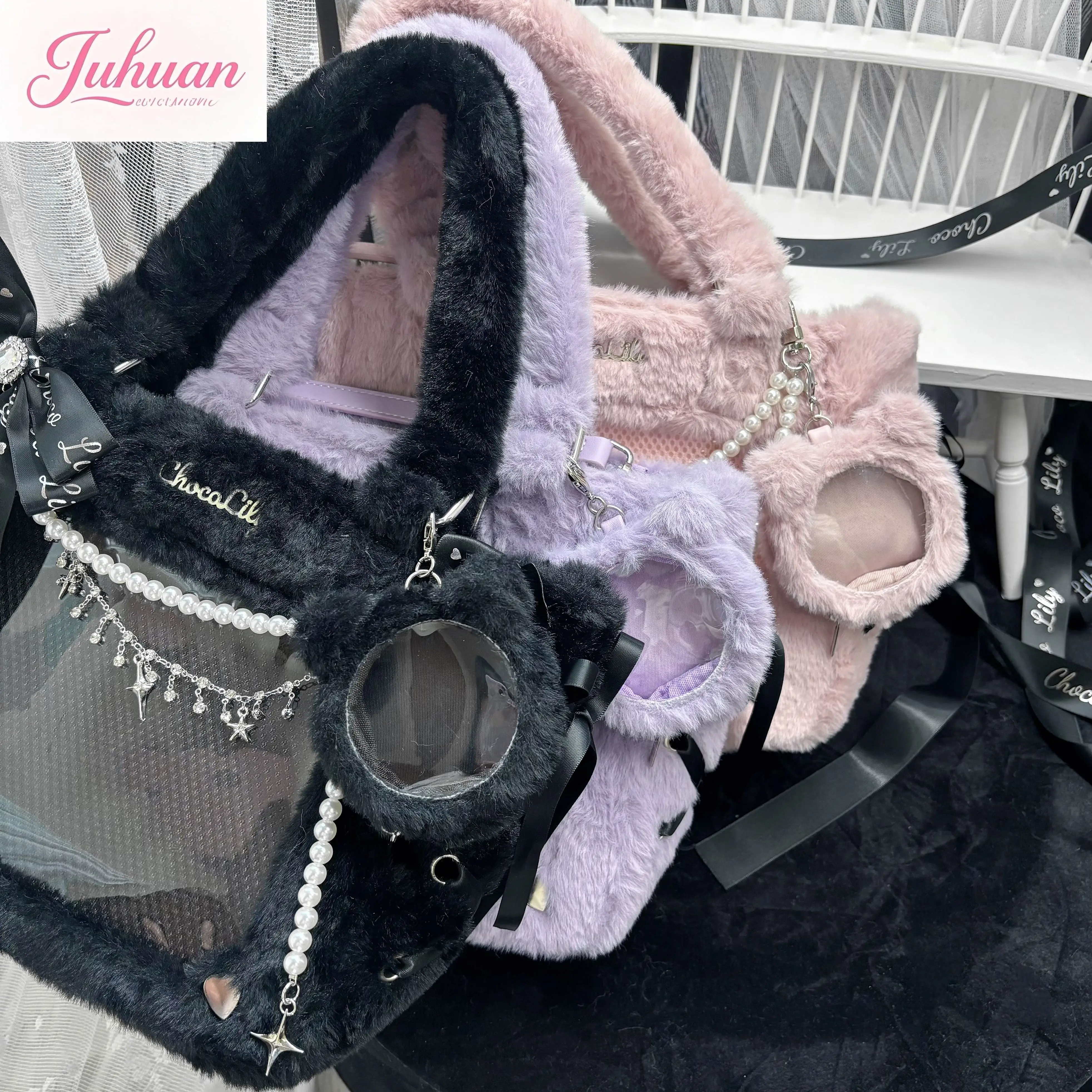 

Japanese Sweet Mine Subculture Original Plush Lta Bag Women Bar Grain Bag Transparent Pain Window Portable Shoulder Bag Female