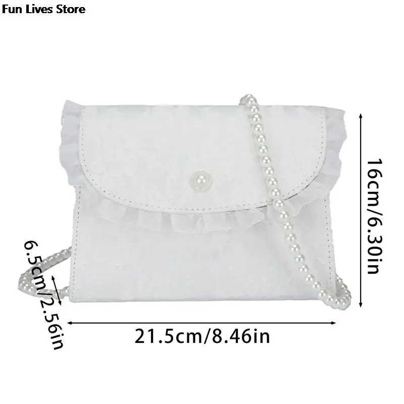 White Lace Shoulder Bag Elegant Women Pearl Strap Purse Wedding Party Fashion Cluthes Totes With Cover Ladies Handbags bolso